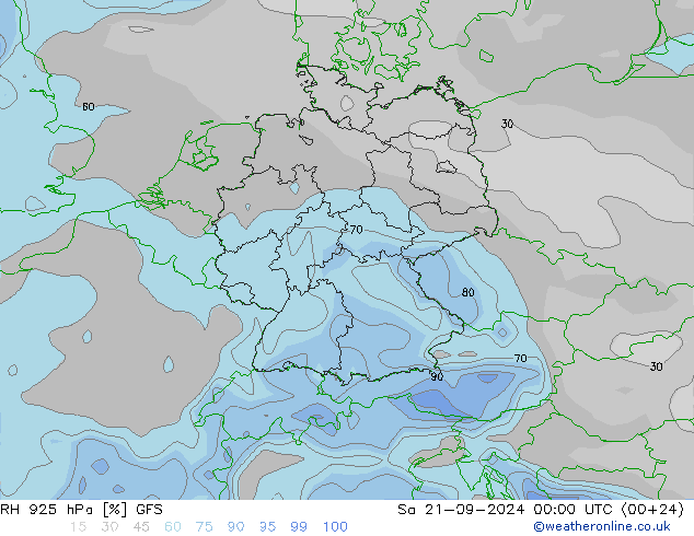 RH 925 hPa GFS Sa 21.09.2024 00 UTC