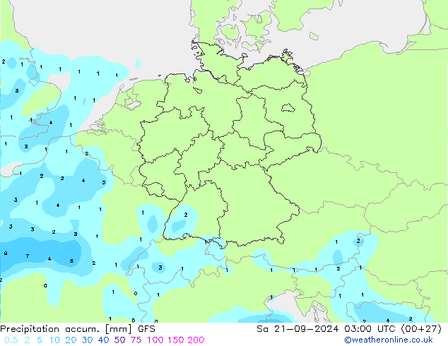 Precipitation accum. GFS  21.09.2024 03 UTC