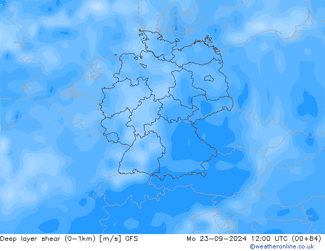 Deep layer shear (0-1km) GFS Seg 23.09.2024 12 UTC