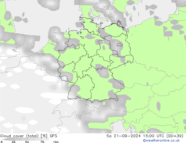 nuvens (total) GFS Sáb 21.09.2024 15 UTC