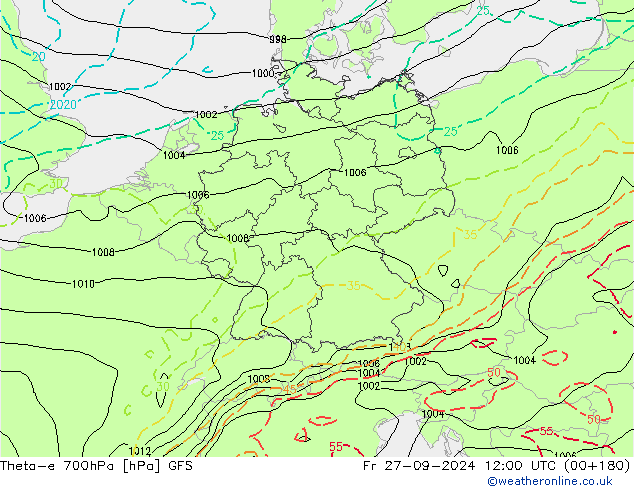 Theta-e 700hPa GFS  27.09.2024 12 UTC