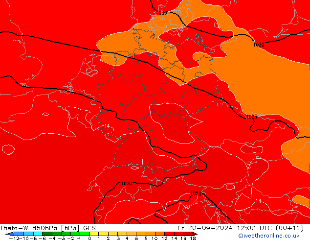 Theta-W 850hPa GFS Pá 20.09.2024 12 UTC