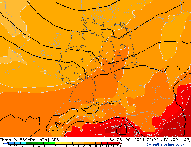 Theta-W 850hPa GFS Sa 28.09.2024 00 UTC