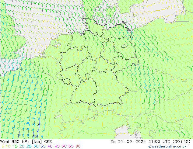 Wind 850 hPa GFS Sa 21.09.2024 21 UTC