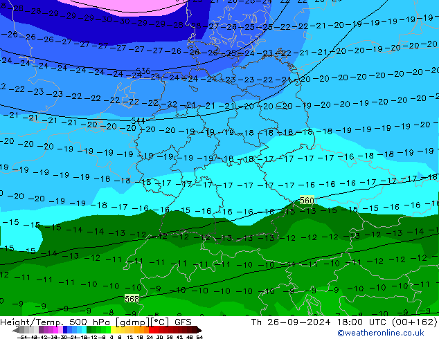 Z500/Rain (+SLP)/Z850 GFS чт 26.09.2024 18 UTC