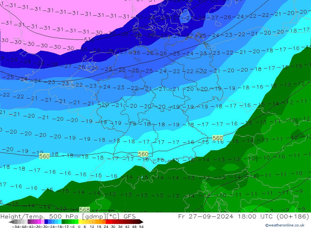 Z500/Rain (+SLP)/Z850 GFS Fr 27.09.2024 18 UTC