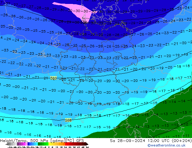 Z500/Rain (+SLP)/Z850 GFS So 28.09.2024 12 UTC