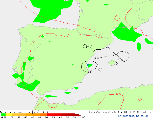 Max. wind velocity GFS Su 22.09.2024 18 UTC