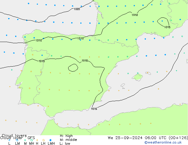 Chmura warstwa GFS śro. 25.09.2024 06 UTC