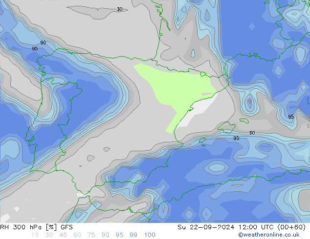 RH 300 hPa GFS  22.09.2024 12 UTC