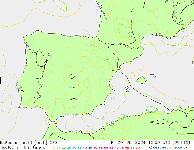 Isotachs (mph) GFS Fr 20.09.2024 15 UTC