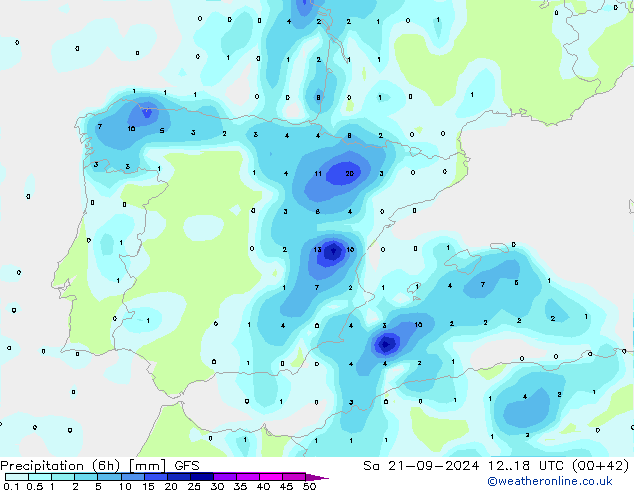 Z500/Rain (+SLP)/Z850 GFS sáb 21.09.2024 18 UTC