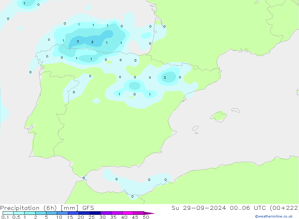 Precipitación (6h) GFS dom 29.09.2024 06 UTC