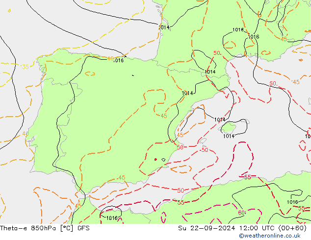 Theta-e 850hPa GFS Su 22.09.2024 12 UTC