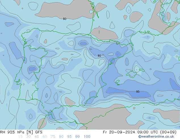 RH 925 hPa GFS pt. 20.09.2024 09 UTC