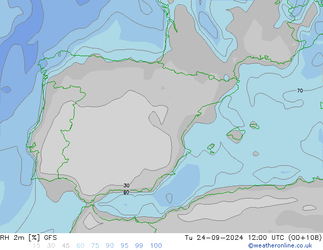 RH 2m GFS Di 24.09.2024 12 UTC