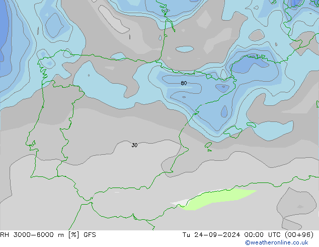 RH 3000-6000 m GFS wto. 24.09.2024 00 UTC