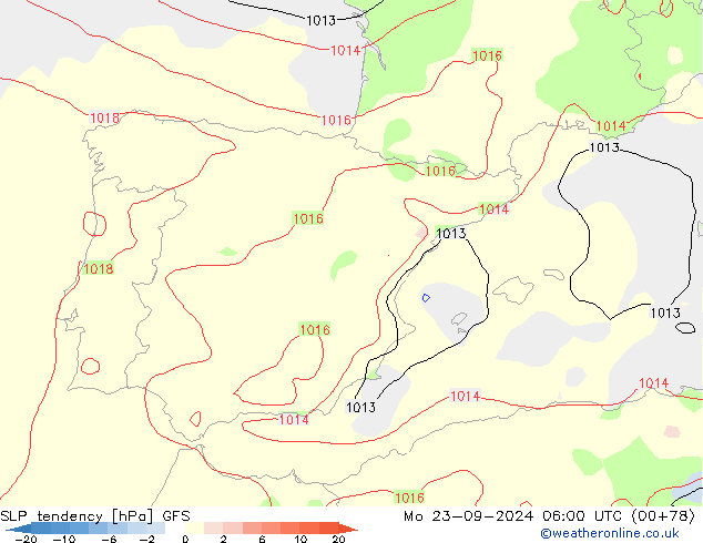 Drucktendenz GFS Mo 23.09.2024 06 UTC