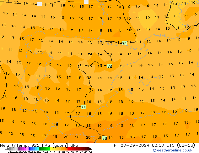 Yükseklik/Sıc. 925 hPa GFS Cu 20.09.2024 03 UTC