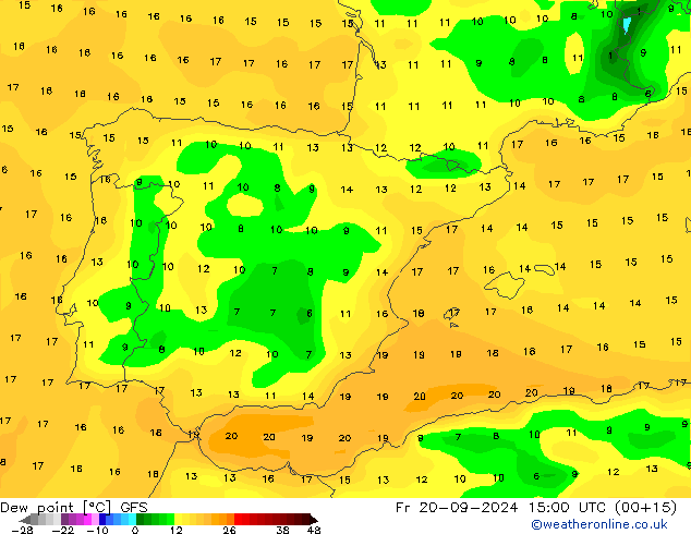 Taupunkt GFS Fr 20.09.2024 15 UTC