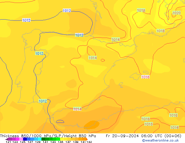 Espesor 850-1000 hPa GFS vie 20.09.2024 06 UTC