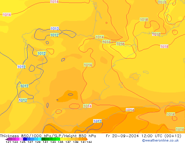 Thck 850-1000 hPa GFS  20.09.2024 12 UTC