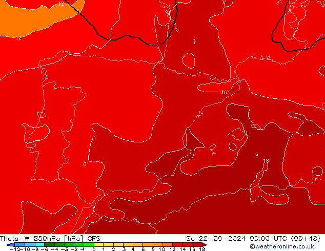 Theta-W 850hPa GFS dom 22.09.2024 00 UTC