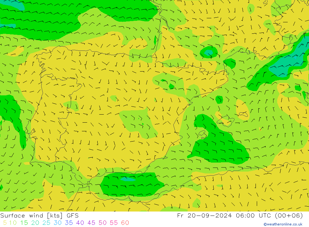 Prec 6h/Wind 10m/950 GFS Pá 20.09.2024 06 UTC