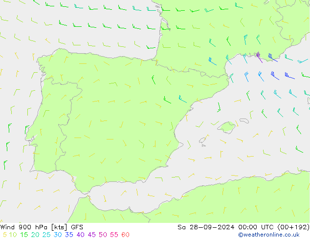 Wind 900 hPa GFS So 28.09.2024 00 UTC