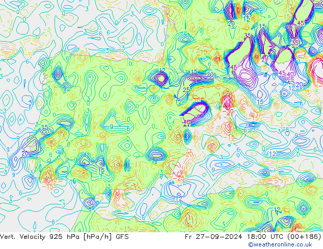 Vert. Velocity 925 гПа GFS пт 27.09.2024 18 UTC