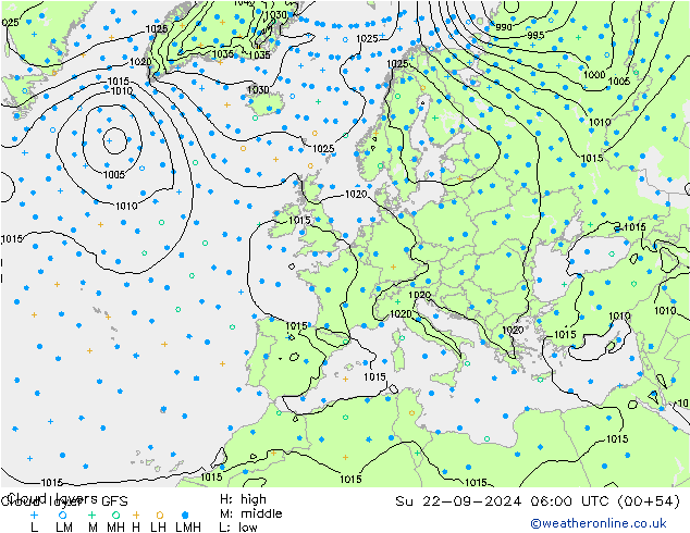 Wolkenschichten GFS So 22.09.2024 06 UTC