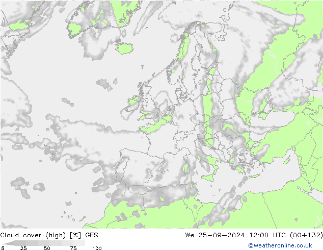 Cloud cover (high) GFS We 25.09.2024 12 UTC