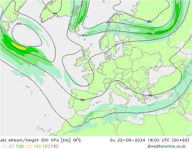 Corriente en chorro GFS dom 22.09.2024 18 UTC