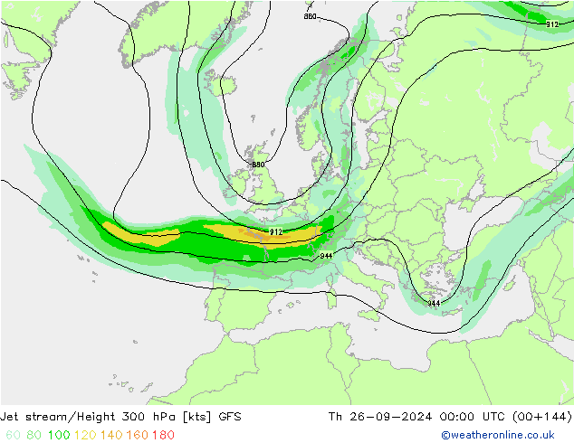 Prąd strumieniowy GFS czw. 26.09.2024 00 UTC