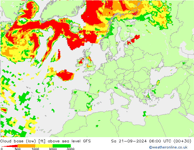 Höhe untere Wolkengrenze GFS Sa 21.09.2024 06 UTC