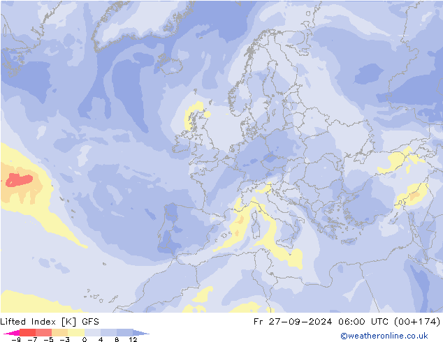 Lifted Index GFS Fr 27.09.2024 06 UTC