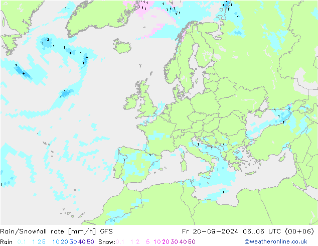 Rain/Snowfall rate GFS Fr 20.09.2024 06 UTC