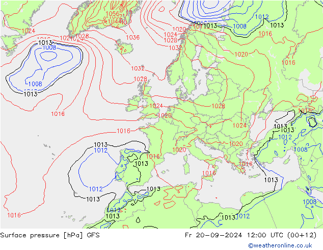 Atmosférický tlak GFS Pá 20.09.2024 12 UTC