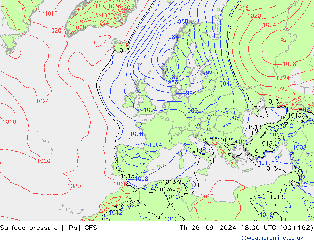 Presión superficial GFS jue 26.09.2024 18 UTC