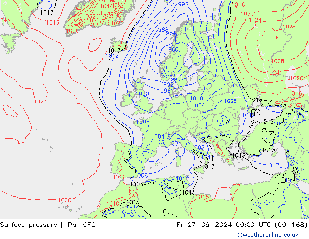 Surface pressure GFS Fr 27.09.2024 00 UTC