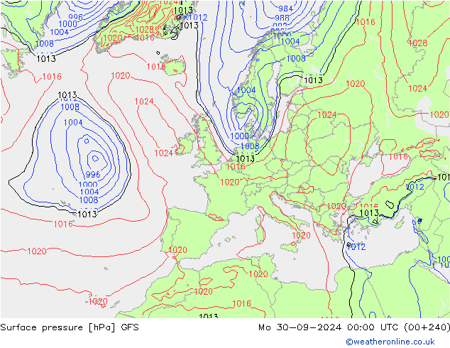 Surface pressure GFS Mo 30.09.2024 00 UTC