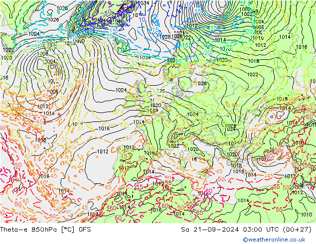 Theta-e 850hPa GFS  2024