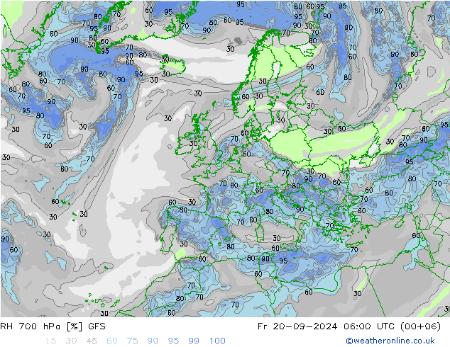 RH 700 hPa GFS Fr 20.09.2024 06 UTC