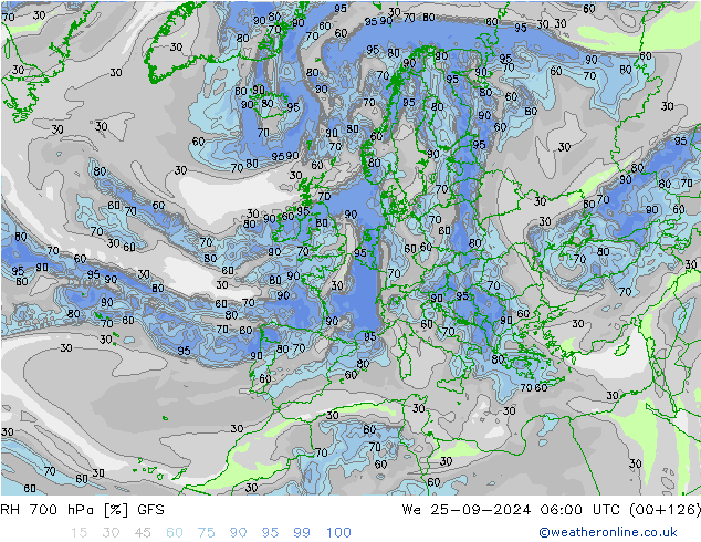 RH 700 hPa GFS We 25.09.2024 06 UTC