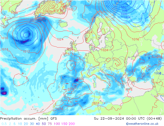 Precipitation accum. GFS Вс 22.09.2024 00 UTC