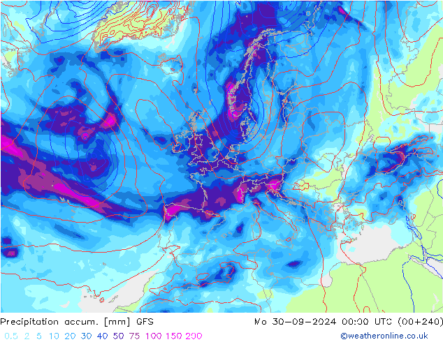 Precipitation accum. GFS Mo 30.09.2024 00 UTC