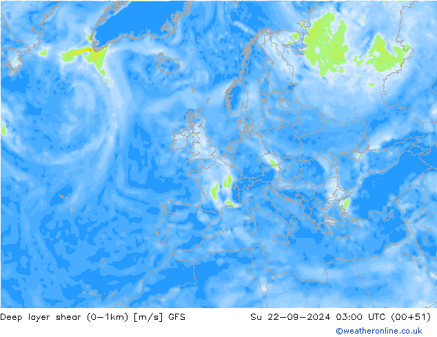 Deep layer shear (0-1km) GFS Сентябрь 2024