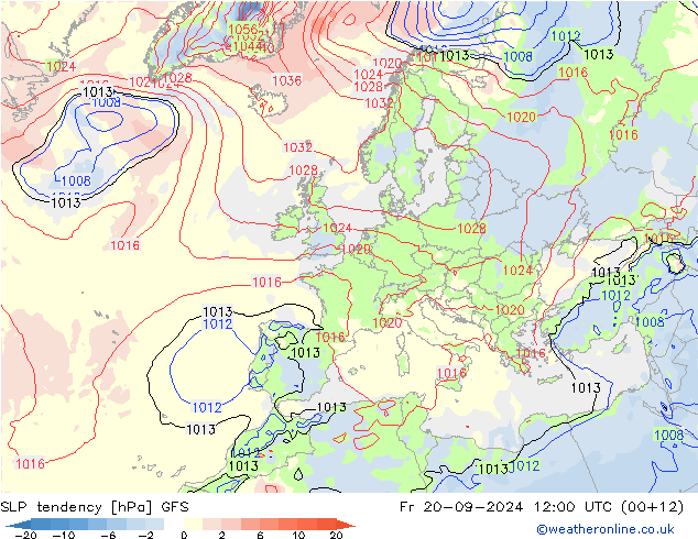 SLP tendency GFS Fr 20.09.2024 12 UTC