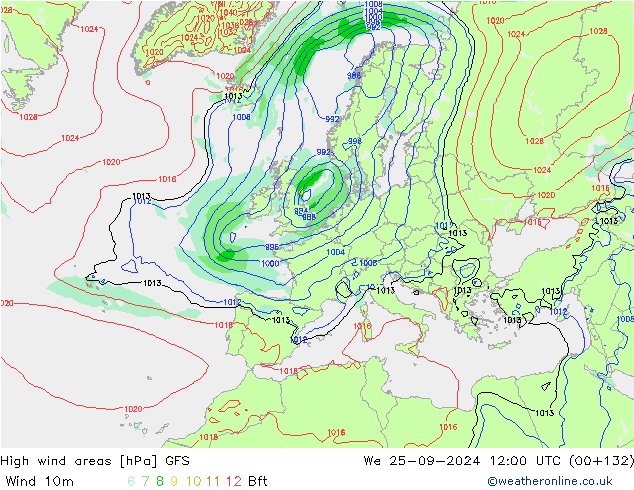 High wind areas GFS We 25.09.2024 12 UTC