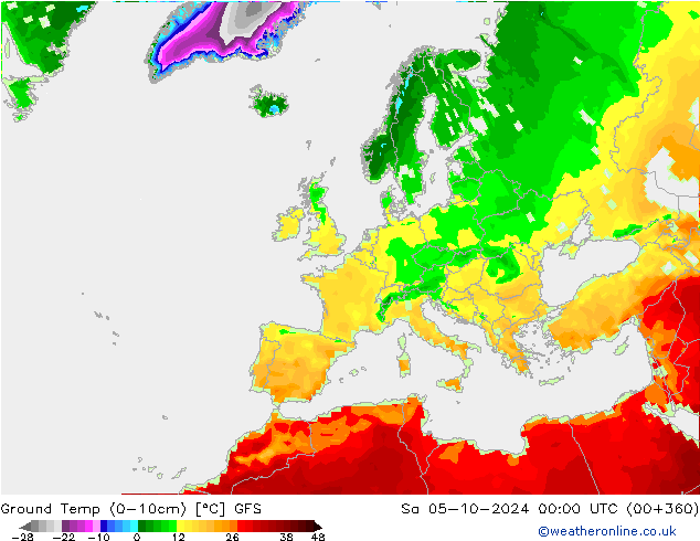 Temp. al suolo (0-10cm) GFS sab 05.10.2024 00 UTC